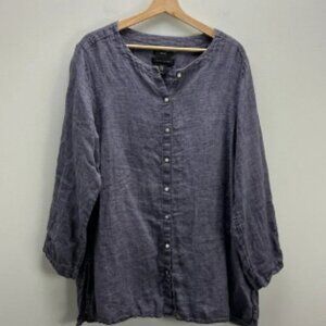Tahari Linen Tunic Top Chambray Blue Womens Size 1X Lagenlook Minimalist Coastal